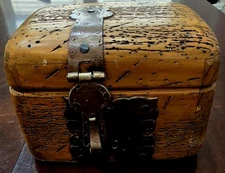 Rare Antique Early Vintage Small Worm Wood Chest Trunk Box