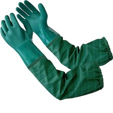 Eiito Extra-long 26" Rubber Pond Gloves, Chemical Resistant Large, Green