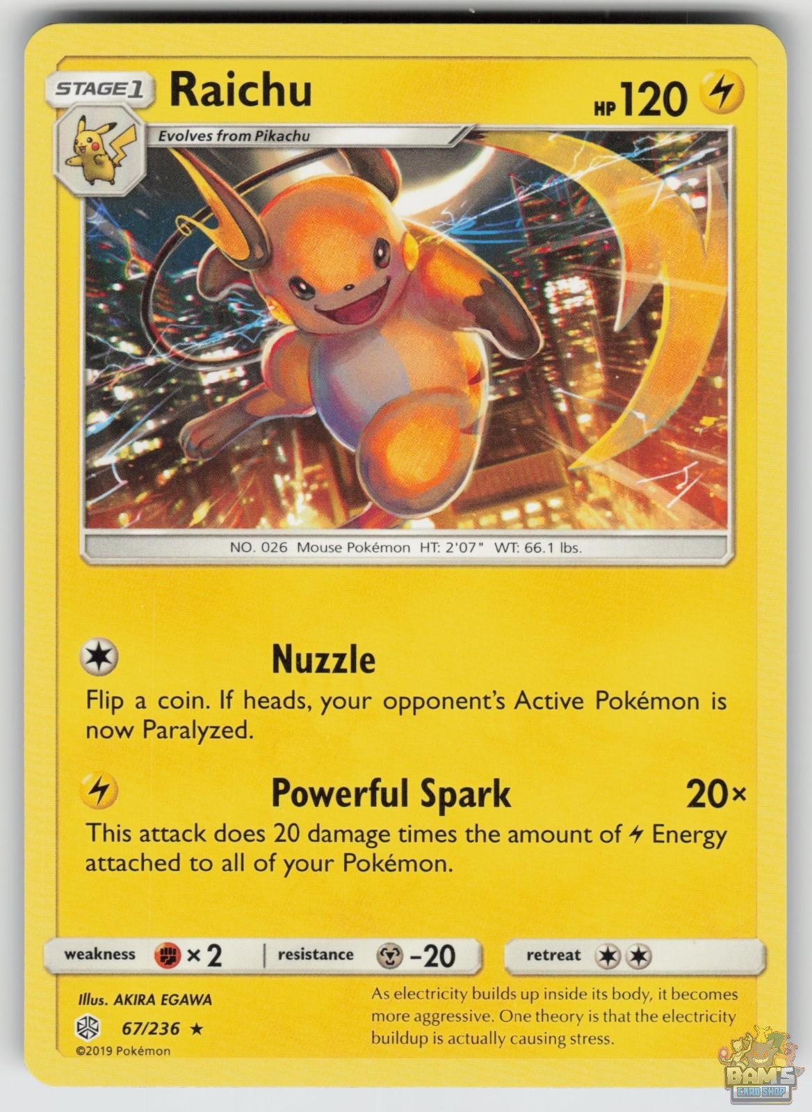 Raichu 67/236 Near Mint Cosmic Eclipse Pokemon 2019