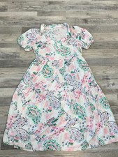 Crown + Ivy white floral tiered short sleeve midi dress V-neck size medium C6