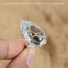 Valentines Sale Oval Turritella Agate Gemstone Mother Engagement Ring 925 Silver