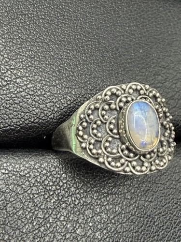 Neuzustand Sterlingsilber Mondstein Bali Grübchen Ring Größe 7 J16 - Bild 3 von 9