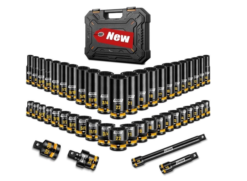 Juego 48 vasos impacto 3/8” métricos y SAE con extensiones, CR-MO. Nuevo