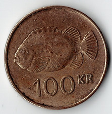 1995 Iceland 100 KR Coin Kronur Lump fish/ Eagle, Dragon, Bull & Giant