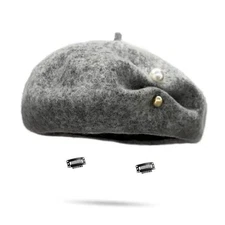 French Berets Hat Premium Cashmere Beret Pearl Decorative Elegant Church Grey