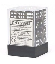 CHX23808 Chessex Manufacturing Translucent: 12mm D6 Smoke/White 36 Dungeons RPG