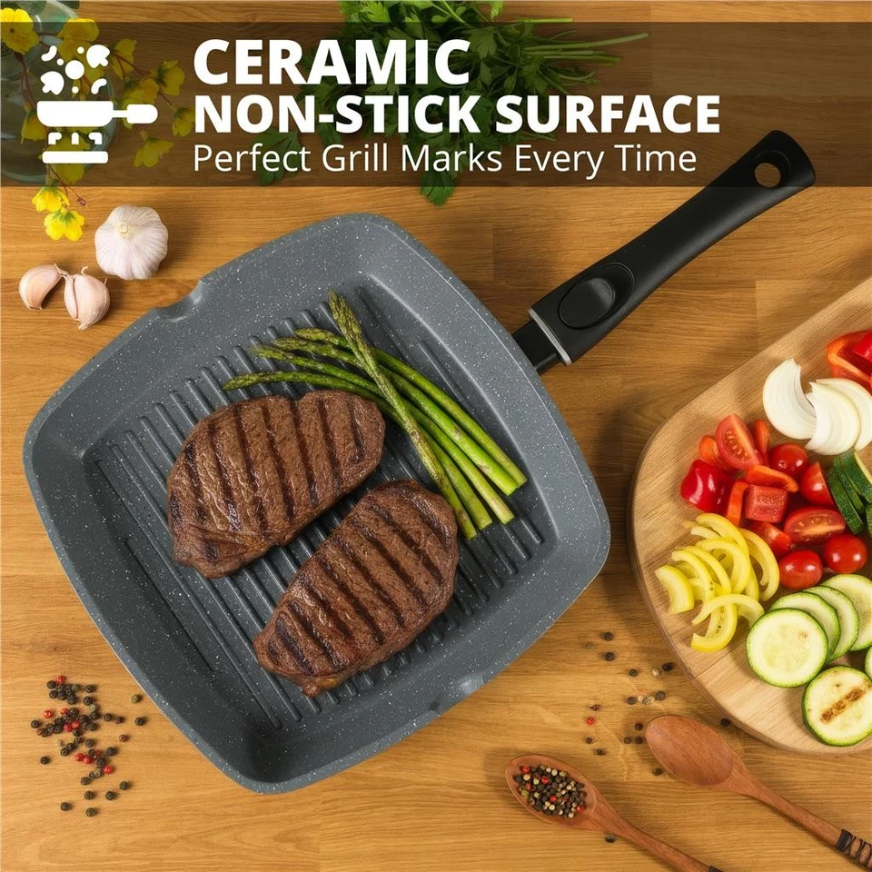 29cm Non Stick Griddle Frying Pan Detachable Handle Skillet Induction Oven Safe - Image 4 of 4