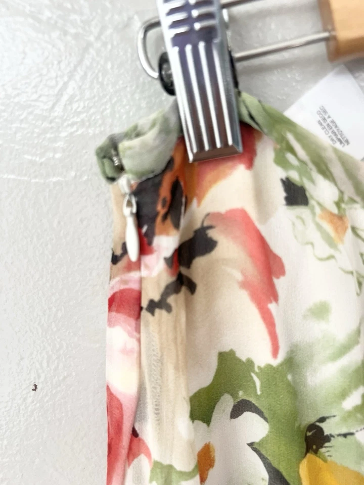 Jones New York 女式丝绸雪纺中裙分层粉色花卉 14 码大号 — 第 4/4 张图片