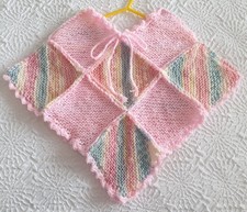 ** HAND KNITTED CHILDS MULTI-COLOURED FRONT TIE SUMMER PONCHO ** AGE 1-2 YEARS