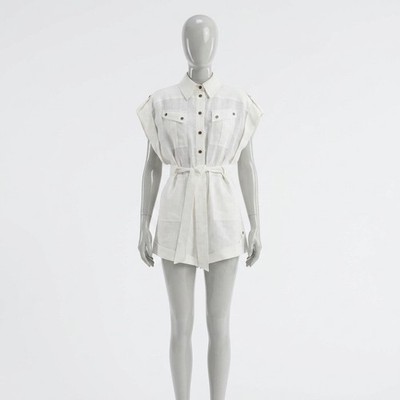 Zimmermann Women's Ivory Linen Cuffed Sleeve Rhiannon Playsuit Romper Size: 2