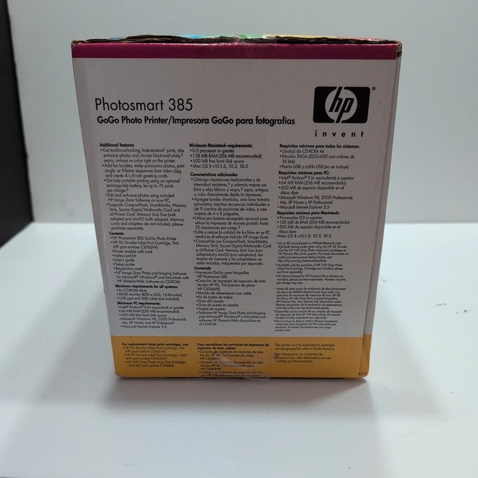 HP PhotoSmart 385 LCD GoGo Compact Photo Printer NOS Brand New! - Image 3 of 4