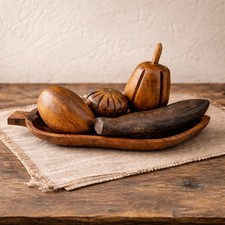 VTG Hand Carved Monkey Pod Wood Fruit Bowl Set Rustic Farmhouse Kitchen Decor