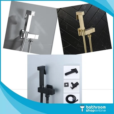 BATHROOM SHOP ONLINE Toilet Douche Spray Kit Square Bidet Shattaf Jet Cold Feed – Brass/Black/Chrome