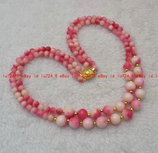 2 Rows Natural 6mm&10mm Honey Peach Jade Gems Round Beads Necklace 17-19" AAA