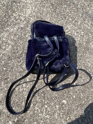 Swarovski Navy Blue Mini Small Fur Backpack Bag Faux Furry  display picture 1