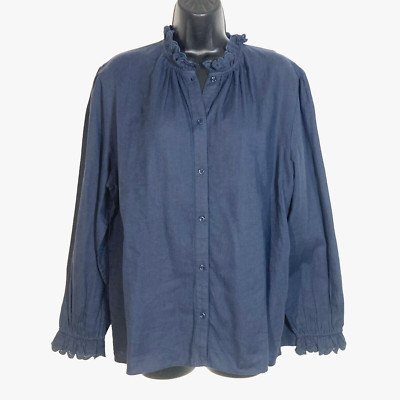 BA&SH Batsy Blouse Sz 3 M  US 8 Blue Ruffle button eyelet cotton blend top  New