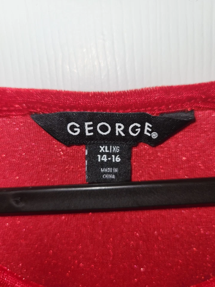 Vestido de fiesta de Navidad George para niñas talla 14-16 rojo terciopelo lentejuelas manga corta Foto 3 de 4