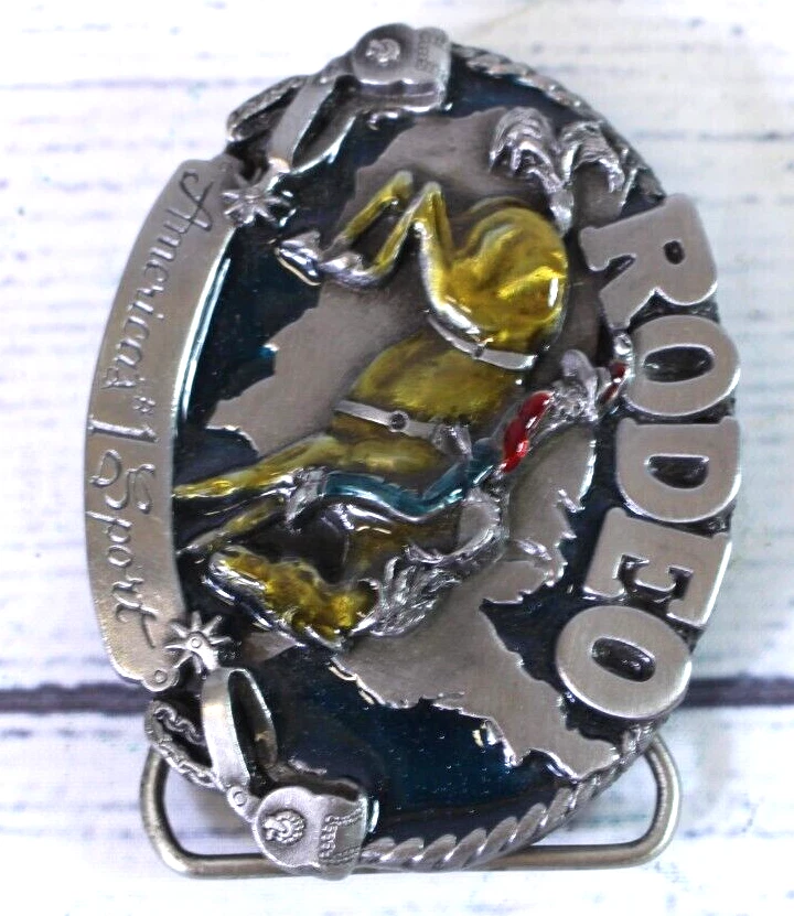 Fivela de cinto de estanho esportivo Rodeo America's #1 SISKIYOU ESTANHO E ESMALTE - Imagem 3 de 4