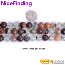 Natural Brown Ghost Rock Quartz Real Crystal Round Beads Jewelry Making Strand