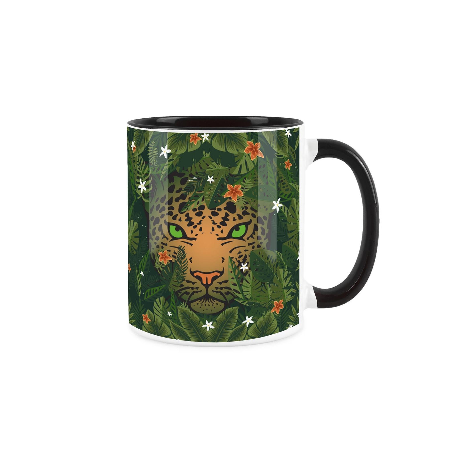 Jungle Jaguar Mug - Wild Animals Tropical Rainforest Gift - Black Ceramic Cup