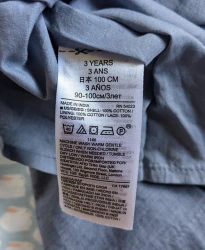 Baby Gap Mid Blue Chambray And Cream/Ivory Lace Smart Summer Dress Lined 3T 3yr - Picture 6 of 6