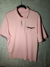 TOMMY HILFIGER MENS PINK POLO SHIRT, XL, Navy Trim, Relaxed Fit, Nice 