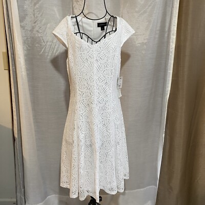 Liz Claiborne White Lace Dress Queen Anne Neckline Size 8 NWT 64123671332 |  eBay