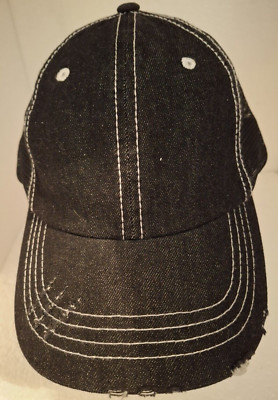 Distressed Truckers cap Black bill with black mesh Hook and Loop Megacap OSFM