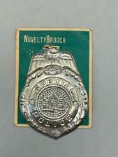 Vintage Old Novelty Brooch Special Police Badge Tin Toy Japan on Original Card