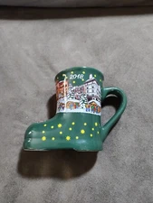 Christkindlmarket-Carmel, INDIANA- Green Christmas Collector Boot Mug 2018 EUC