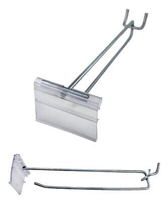 100 Pack Flip Scan  USA Made Retail Display Metal Peg Board Hooks W/Label Holder