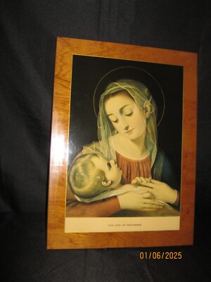 VINTAGE RELIGIOUS PRINT ON WOOD - OUR LADY OF PROVIDENCE - MADONNA AND CHILD