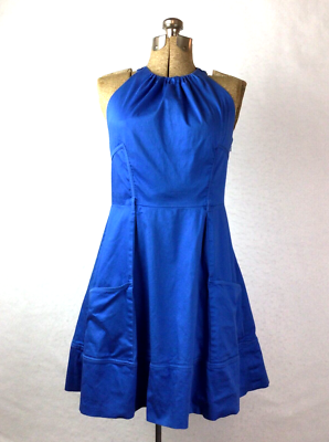 jessica simpson blue halter dress Jessica Simpson Dress Womens 6/8 Royal Blue Halter Top Flare Large Pockets  READ