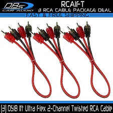 3x DS18 1 ft 2-Channel RCA Cable Shielded Twisted Audio Signal Interconnecter