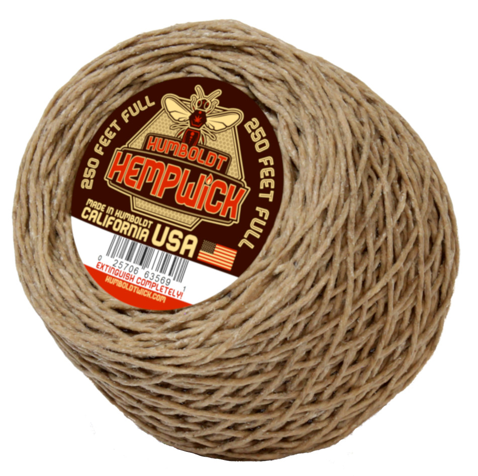 Humboldt Hemp Wick&reg; 250 ft - 1mm - Organic HempWick Lighter - Hemp and Beeswax