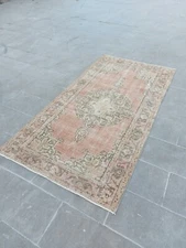 Turkish Faded Rug Carpet Anatolian Kitchen Decor Rug Handmade Wool Rug