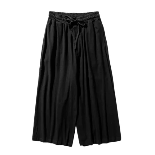 Mens Cotton Linen Casual Pants Large Wide Leg Pants Loose Fit Trousers Solid - Picture 1 of 21