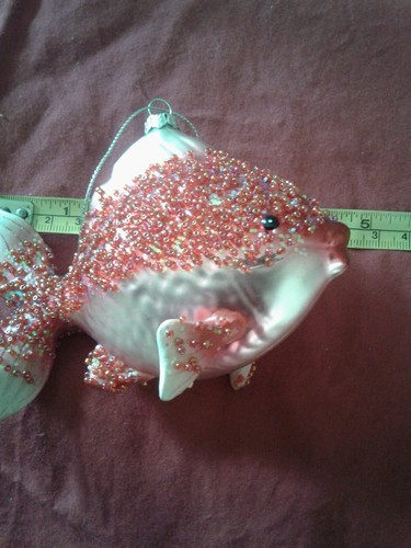 ROJO, NARANJA, ROSA, PLATA CON CUENTAS PECES BRILLANTES Adorno de Navidad ~ NUEVO SIN ETIQUETAS - Imagen 3 de 4
