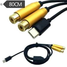 USB Type C to Dual RCA 2 RCA Female Adapter Cable Stereo Audio Gold Plated