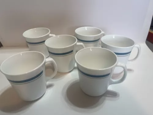 6 Corelle Corning Indigo Blue 12oz Coffee Cups. 325