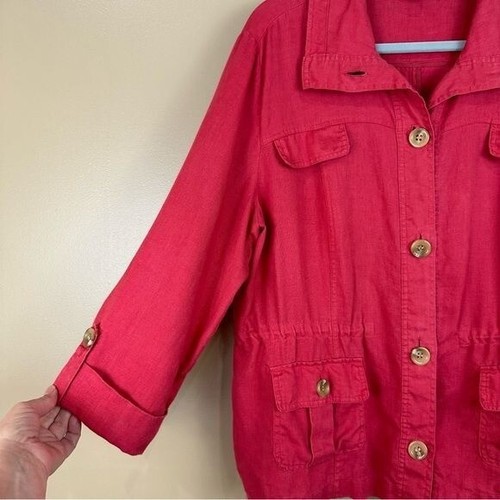 JM Collection Red Linen Lightweight Jacket 18 - Picture 3 of 8