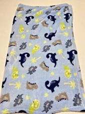 Parent's Choice Blue Dinosaurs Plush Baby Blanket  30" x 32" Boys room
