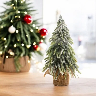 ST HELENS HOME & GARDEN Snow Topped Mini Christmas Tree in Hessian Bag Decoration Festive Ornament 35cm