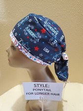 America 4th of July/Patriotic Women's Ponytail Surgical Scrub Hat/Cap Handmade