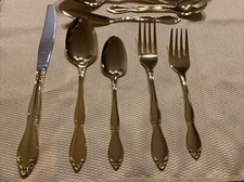 Vintage 46 Piece International Gold Electroplate 8 Per Setting + 6 Serving Piece