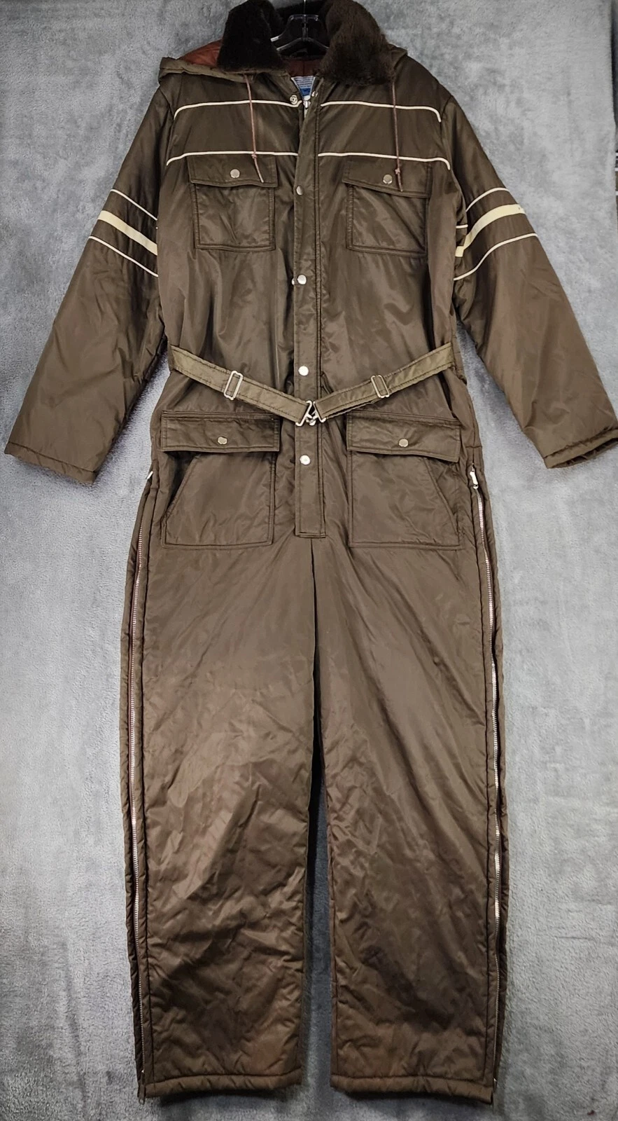 Sears Work Leisure Coveralls Mens Size 44 Tall Brown Full Zip Belted 70s Vintage