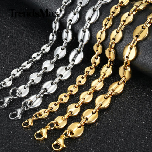 7/9/11mm Gold Plated Stainless Steel Coffee Bean Marina Link Bracelet/Necklace - Picture 3 of 24