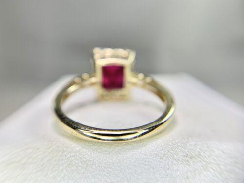 Vintage 14k Yellow Gold Emerald Cut Red Ruby Round Diamond Cocktail Ring - Picture 7 of 9