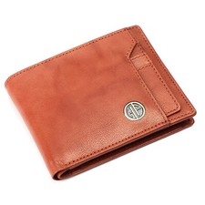 Brand New Authentic RFID Protected Tan BI-Fold Genuine Leather Mens Wallet