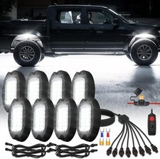 8 Pods Metal Pure White LED Rock Lights Kit  Switch Wiring Harness 6000K 24 LED